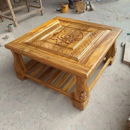 Premium Teakwood Center Table – Hand-Carved Wooden Table with Storage
