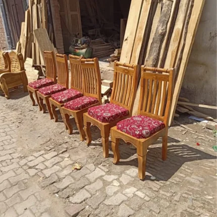 Teakwood Dining Chairs with Designer Velvet Cushions – Handcrafted in Saharanpur