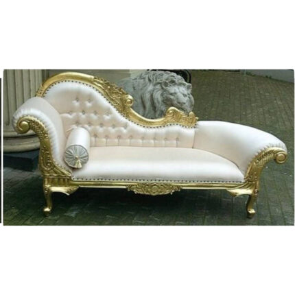 Royal Chaise Lounge – Handcrafted Gold Frame with Cream Upholstery