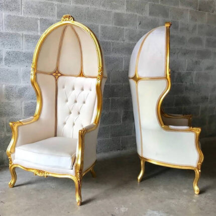 Royal Dome Back Chairs – Handcrafted with Gold Finish and White Upholstery (Set of 2)