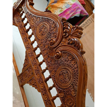 Traditional Hand-Carved Wooden Headboard – Floral Design Finish