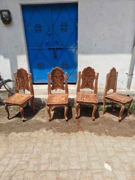 Handcrafted Wooden Dining Chairs – Traditional Carved Design (Set of 4)